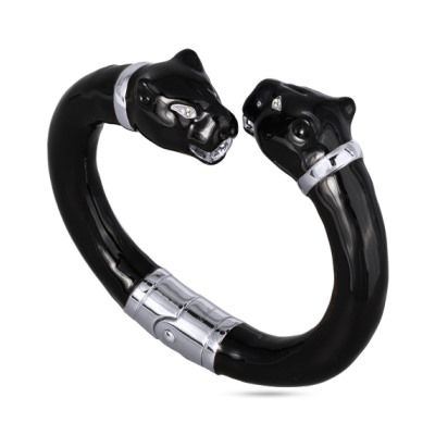 Браслет Пантера (эмаль черная, кристаллы SW белые; покрытие родий), Есть комплект