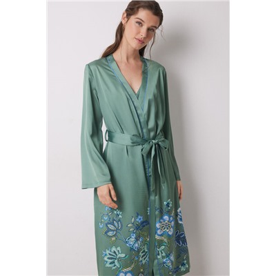 Bata midi satén verde flores