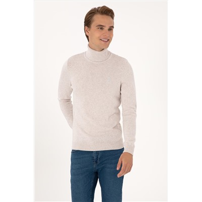 Erkek Slim Fit Boğazlı Yaka Taş Basic Kazak