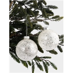 Игрушка елочная, 8 см, 2 шт, стекло/пайетки, серебристая, Шар с узором, New year