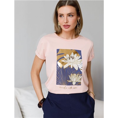 Свободная футболка с принтом из премиального хлопка с эластаном