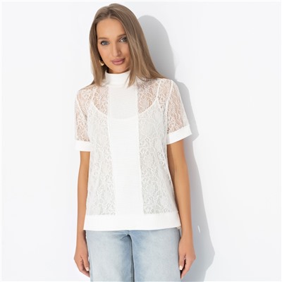 Футболка полупрозрачная с кружевом, Фирменное приветствие (white)