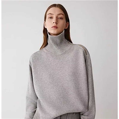 Женский шерстяной свитер с косой молнией на горловине АЙСИК*Л