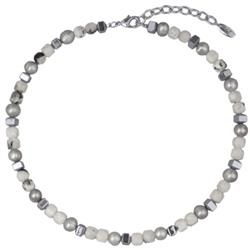 Колье Селена (лунный камень, жемчуг; покрытие родий) 40-45см, Есть комплект