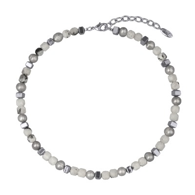 Колье Селена (лунный камень, жемчуг; покрытие родий) 40-45см, Есть комплект