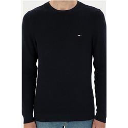 Erkek Slim Fit Bisiklet Yaka Lacivert Basic Kazak