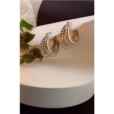 Серьги двойные кольца Рифленые + Подарок