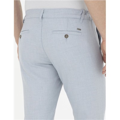 Açık Mavi Slim Fit Beli Lastikli Kanvas Pantolon