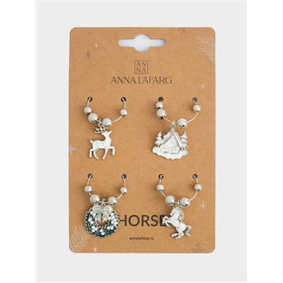 Подвеска для бокала, 4 шт, металл/стразы, Аттрибуты Нового года, Horse