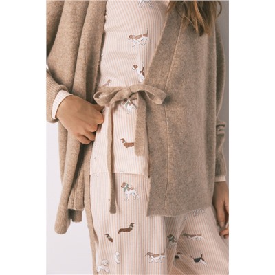 Cárdigan liso punto tricot beige