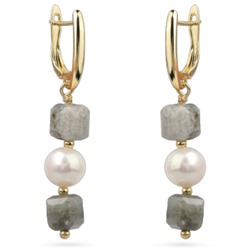 Серьги Селена (спектролит, жемчуг; покрытие золото), Есть комплект