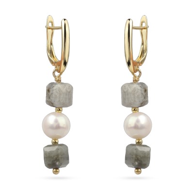 Серьги Селена (спектролит, жемчуг; покрытие золото), Есть комплект