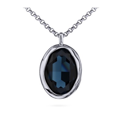 Кулон Грация (кристаллы SW 30х22 темно-синие; покрытие родий) 90-95см, Есть комплект