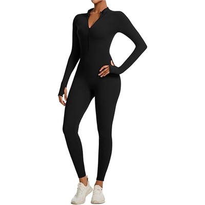 speerise Women Long Sleeve One Piece Workout Jumpsuit Romper Bodysuit Tummy Control Body Suits Jumpers