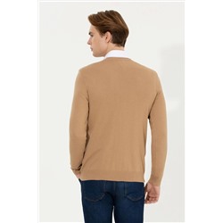 Erkek Camel Melanj V - Yaka Triko Kazak