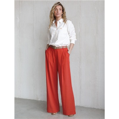 Свободные брюки палаццо на эластичном поясе изо льна с вискозой