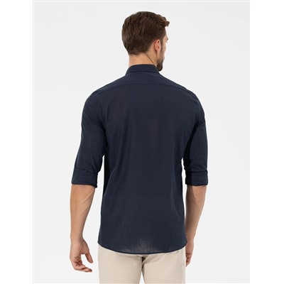 Lacivert Slim Fit Uzun Kollu Gömlek