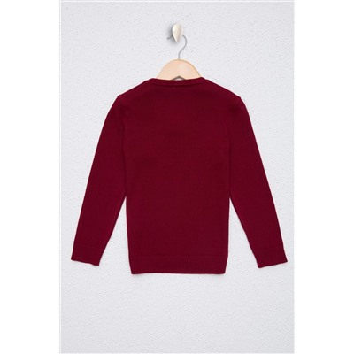 Erkek Çocuk Bordo V - Yaka Triko Kazak