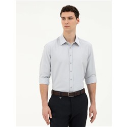Gri Slim Fit Uzun Kollu Gömlek