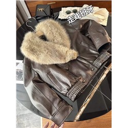 Теплая женская кожаная куртка в ретро стиле со съёмным воротником  ZAR*A 💤