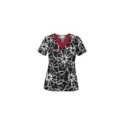 UA Butter-Soft STRETCH Floral Ink Black Print Scrub Top