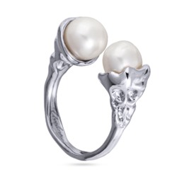 Кольцо (жемчуг белый 8мм; покрытие родий), Есть комплект