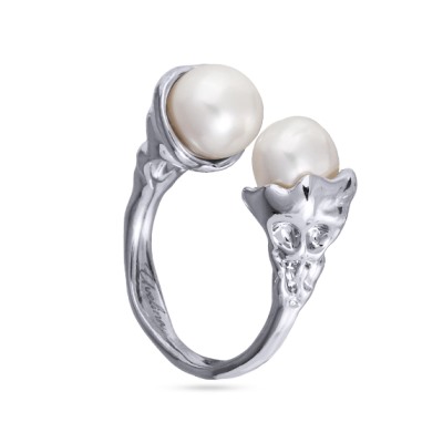 Кольцо (жемчуг белый 8мм; покрытие родий), Есть комплект