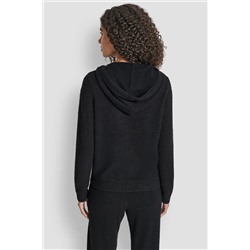 FEATHER YARN HOODIE WITH DRAWCORD AND TONAL LOGO