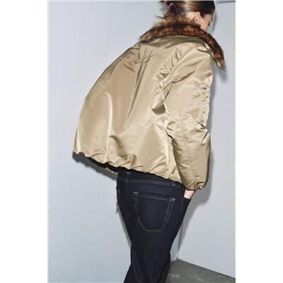 FAUX FUR COLLAR BOMBER JACKET ZW COLLECTION