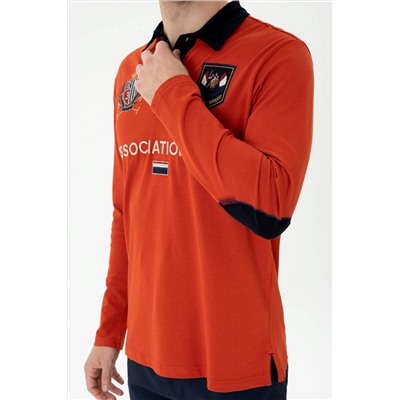 Erkek Kiremit Polo Yaka Sweatshirt