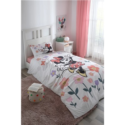 Özdilek Minnie Mouse Flowers Tek Kişilik Disney Lisanslı Lastikli Çarşaf Çocuk Nevresim Takımı