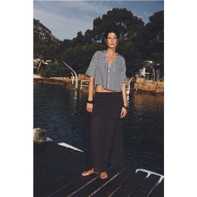 CROPPED LINEN BLEND SHIRT