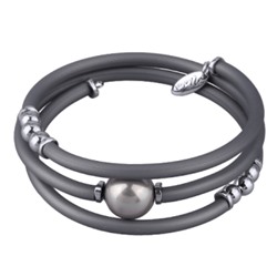 Браслет Гевея (Майорка 14мм серо-голубая, каучук серый; покрытие родий), Есть комплект