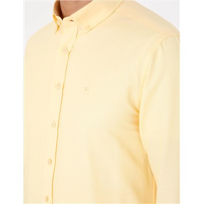 Sarı Oxford Slim Fit Kolay Ütülenebilir Gömlek