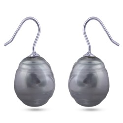 Серьги (Майорка 14мм барочная серо-голубая; покрытие родий), Есть комплект