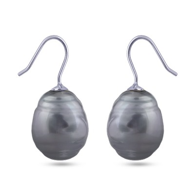 Серьги (Майорка 14мм барочная серо-голубая; покрытие родий), Есть комплект