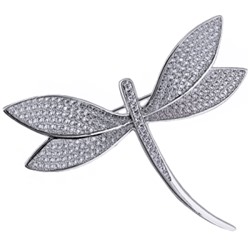Брошь Стрекоза (белый фианит; покрытие родий), Есть комплект