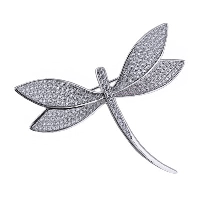 Брошь Стрекоза (белый фианит; покрытие родий), Есть комплект