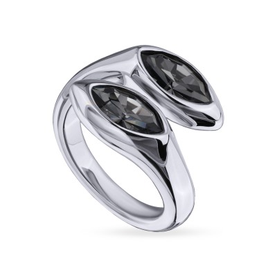 Кольцо Эдем (кристаллы SW темно-серые; покрытие родий), Есть комплект