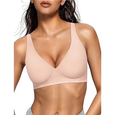 OEAK Womens Deep V Bras Wireless Comfortable Bra Supportive No Underwire Bras Tshirt Push Up Bralettes Plunge Seamless Bra