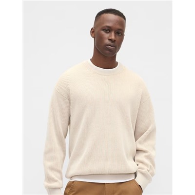 Oversized Fisherman-Stitch Crewneck Sweater