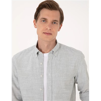 Yeşil Slim Fit Uzun Kollu Gömlek