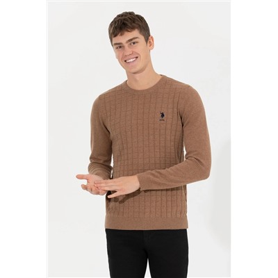 Erkek Camel Melanj Bisiklet Yaka Triko Kazak