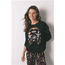 Pijama largo 100% algodón "Día de muertos" negro