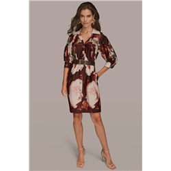 PUFF SLEEVE FLORAL COTTON SHIRT DRESS