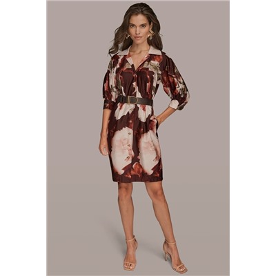 PUFF SLEEVE FLORAL COTTON SHIRT DRESS