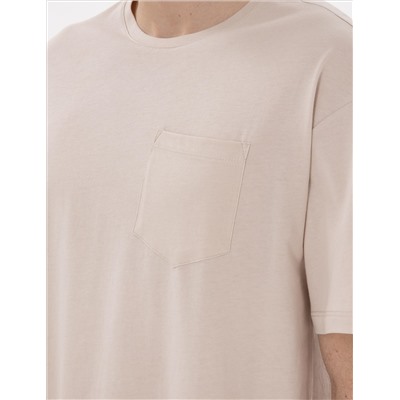 Bej Comfort Fit Basic Tişört