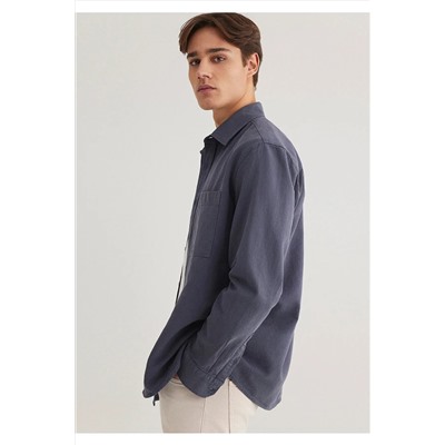 Mavi Keten Karışımlı Tencel Gömlek Regular Fit / Normal Kesim 0211377-82183