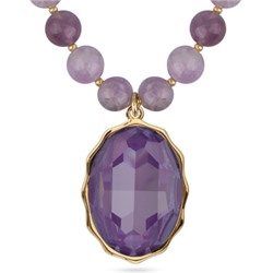 Колье Сияние (кристаллы SW пурпурные, аметист 8мм; золото) 43-48см, Есть комплект