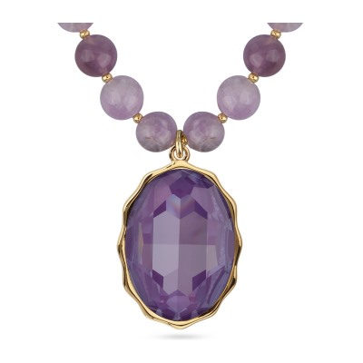 Колье Сияние (кристаллы SW пурпурные, аметист 8мм; золото) 43-48см, Есть комплект